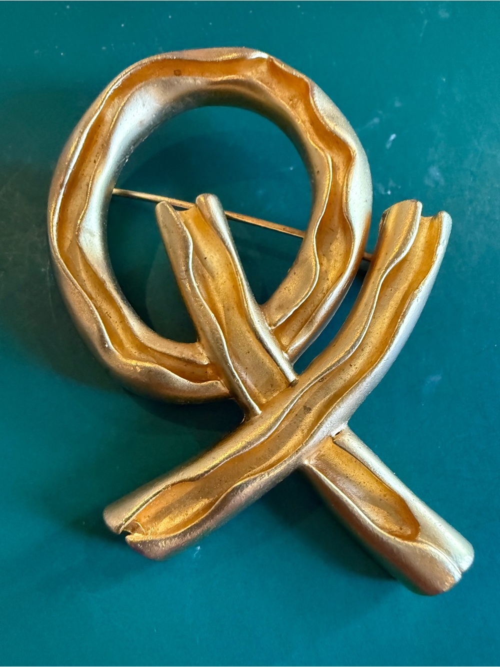 VTG 80s Signed AJC Chunky Gold XO Statement Brooch Pin